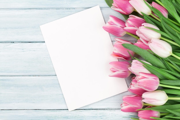 Easter greeting card with pink tulips