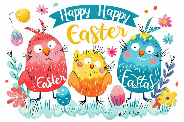 Easter greetings cute clip art with phrases like happy easter