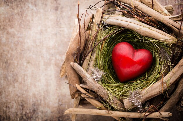 Easter heart decor on a wooden table