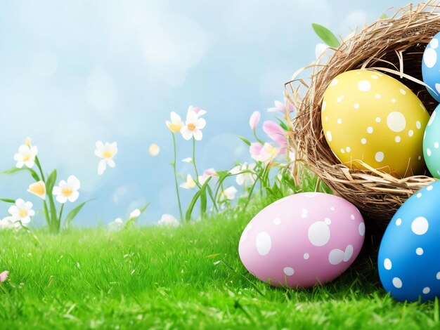 Easter holiday background with easter eggs ai generated