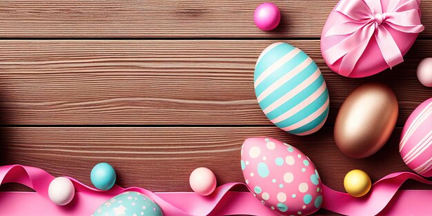 Photo easter holiday banner accessories_at wooden