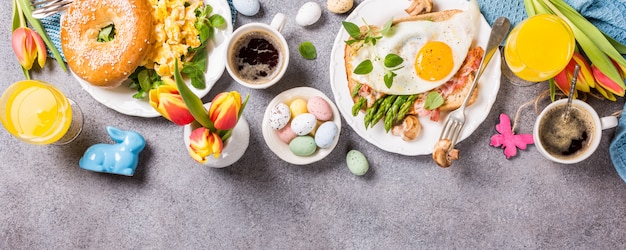 Easter holiday breakfast flat lay