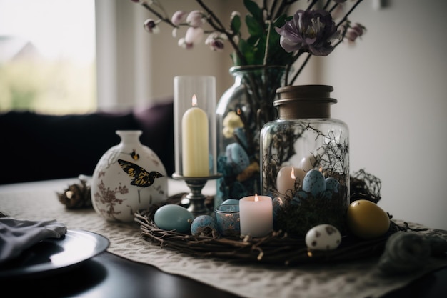 Photo easter holiday decoration background illustration generative ai