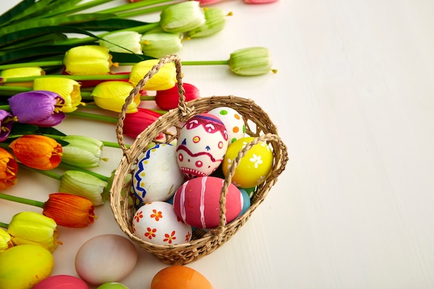 Easter Holiday on white wooden