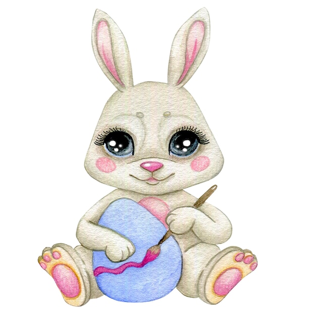 Easter illustration of a rabbit coloring an egg