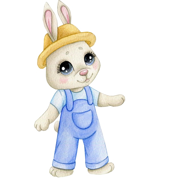 Easter illustration of a rabbit in a jumpsuit