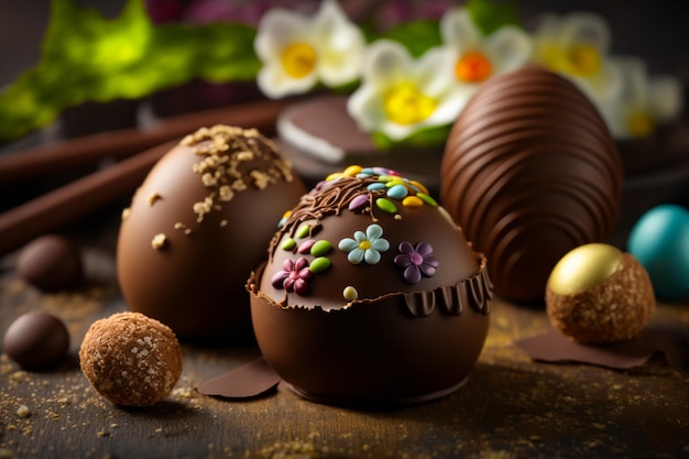 イースターは、テーブルの上にたくさんのチョコレート チョコレートの卵です愛と愛情に言及するだけでなく、チョコレートは、甘い笑顔への最短経路である最も平凡な日を変えます