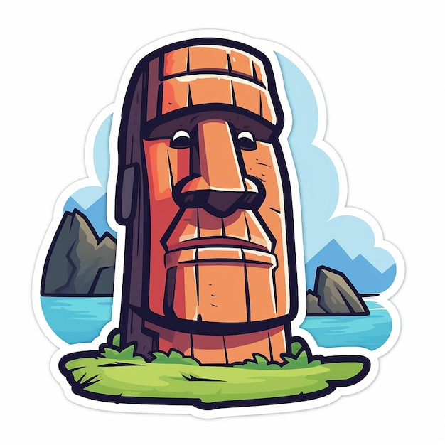 Easter island sticker flat colors white background