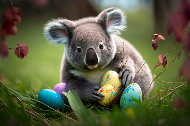 Easter koala with Easter eggs AI generated Content