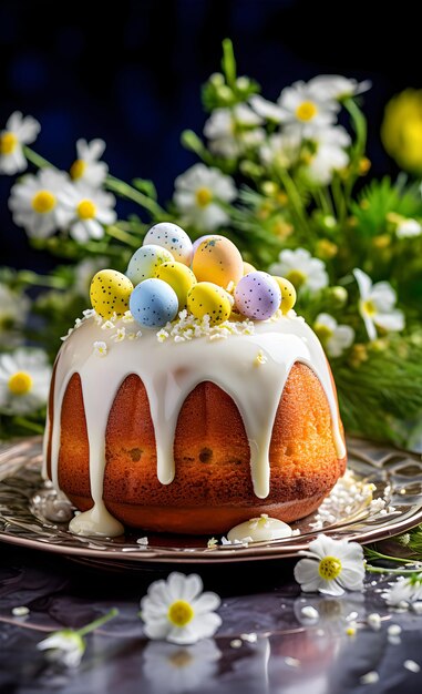 Photo easter kulich with bright spring colors