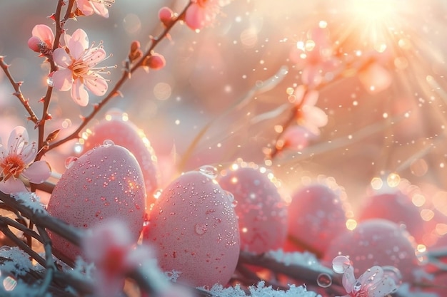 Easter light pink eggs willow sunlight