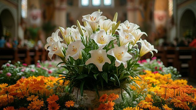 Photo easter lilies and spring flowers in a display of artistic expression