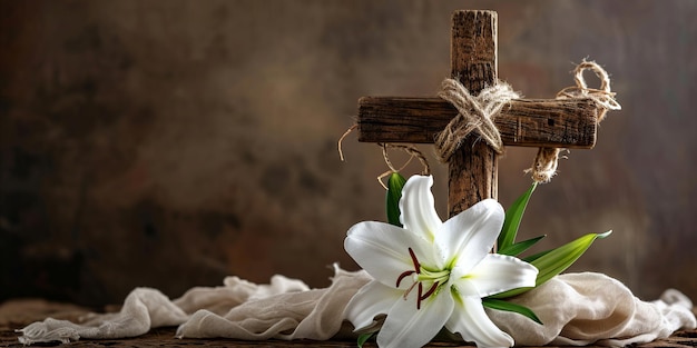 Easter Lily and Wooden Cross