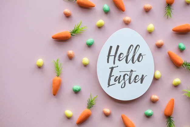 Easter message background with easter eggs and carrots