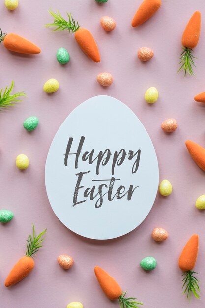 Easter message background with easter eggs and carrots