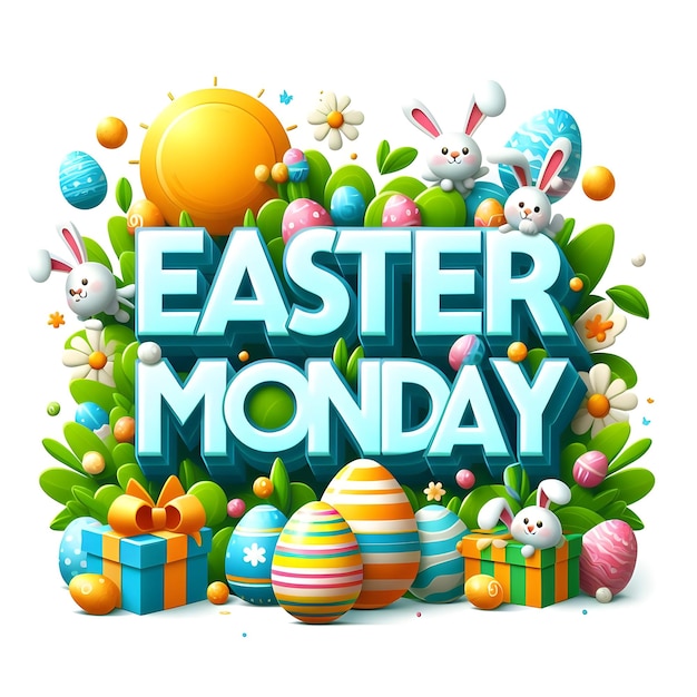 Photo easter monday d text effect easter monday cartoon style d premium template