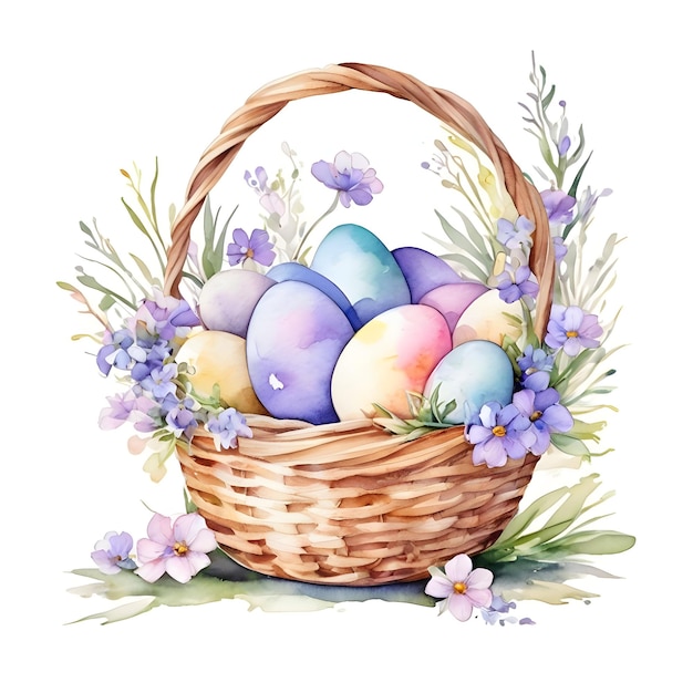 Photo easter monday eggs floral basket watercolor illustration image ai generate image