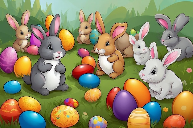 Easter Monday Template Design with Rabbits and Eggds for Social Media Story