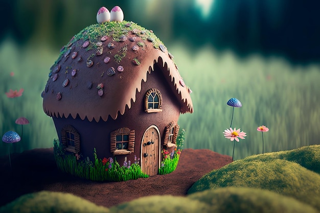 Easter muffin house decorated at Easter Generative AI