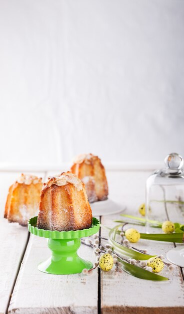 Easter,muffins  on a stand decorated with willow 