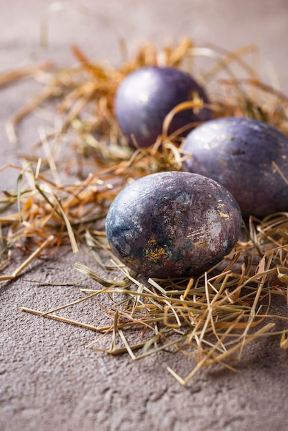 Easter painted eggs with marble effect