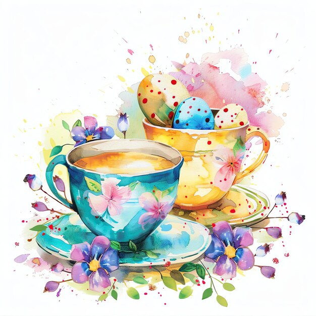 Photo easter parade tea cups watercolor for easter time