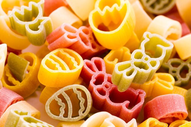 Easter pasta in yellow, red and green colors