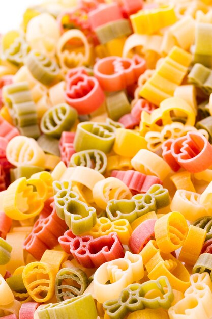 Easter pasta in yellow, red and green colors.