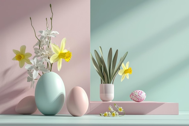 Easter pastel background with colorful easter eggs