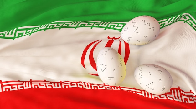 Пасхальный плакат и баннер Пасхальные яйца Ирана на фоне флага Ирана