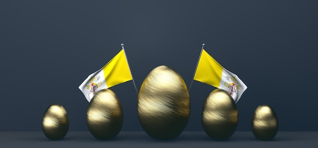 Easter poster and banner Happy Vatican Background with gold eggs and flag Vatican