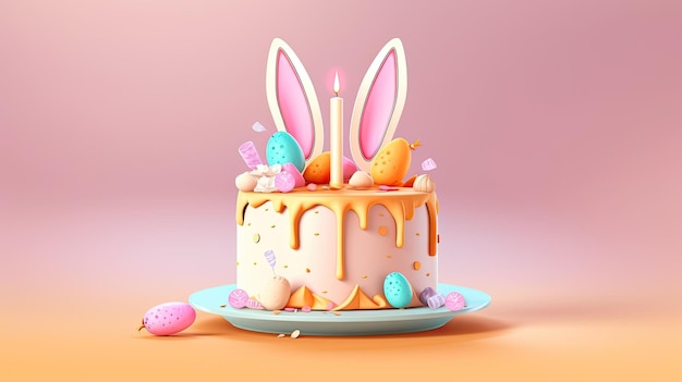 Easter poster and banner template with rabbit cake on light background Greetings for Easter Day Generative AI content