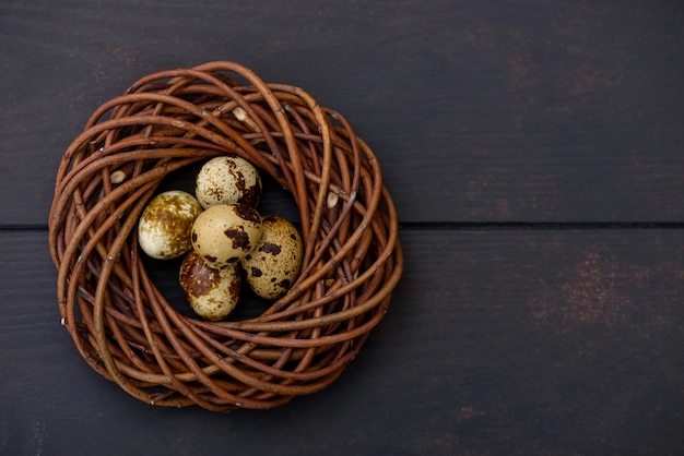 Easter quail eggs in the nest