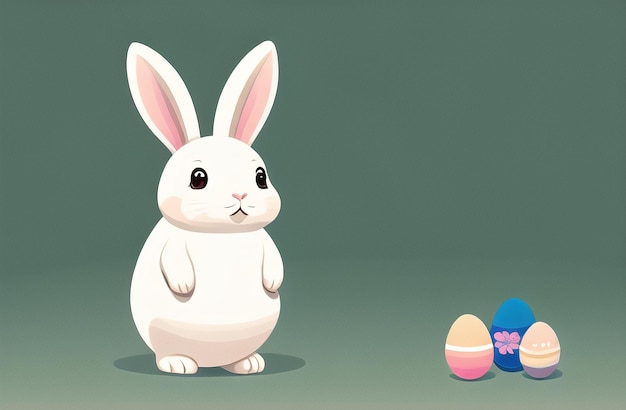 Easter Rabbit and Eggs in beautiful Nature Landscapes Happy easter day Cute bunny AI Generated