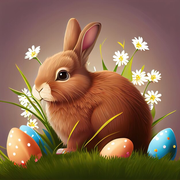 Easter rabbit greeting card concept in the style of vector graphic made with Generative AI