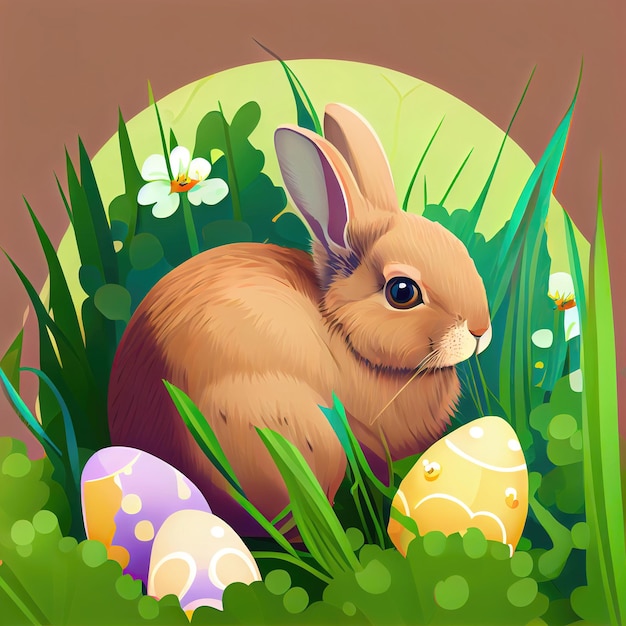 Easter rabbit greeting card concept in the style of vector graphic made with Generative AI