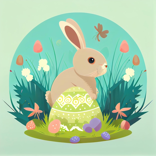 Easter rabbit greeting card concept in the style of vector graphic made with Generative AI