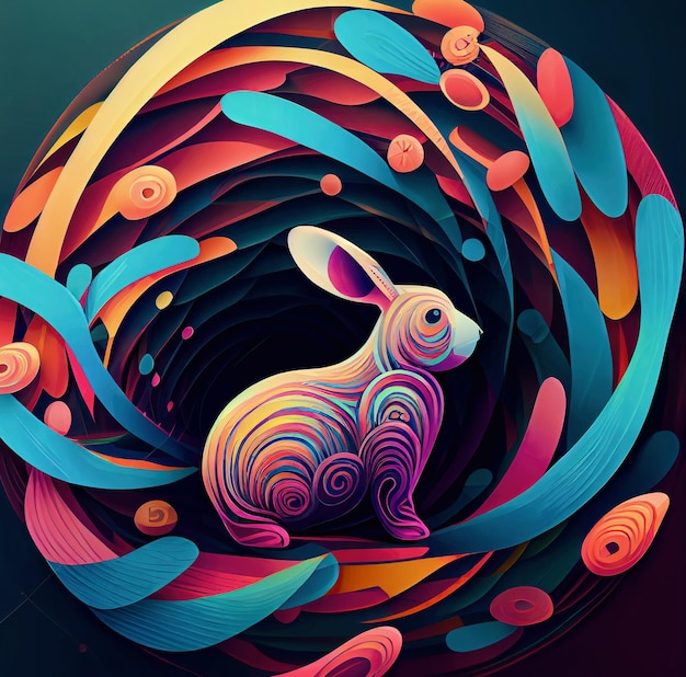 Photo easter rabbit made off curved lines greeting card concept made with generative ai