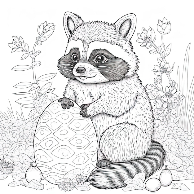 Easter Raccoon Coloring Book Page