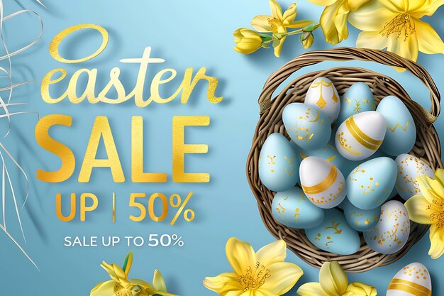 Photo easter sale banner template with golden text easter