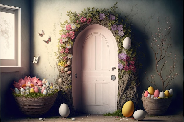 easter scene for a photography studio background for easter celebration Generative AI