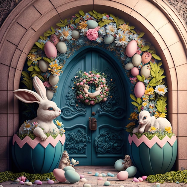 easter scene for a photography studio background for easter celebration Generative AI