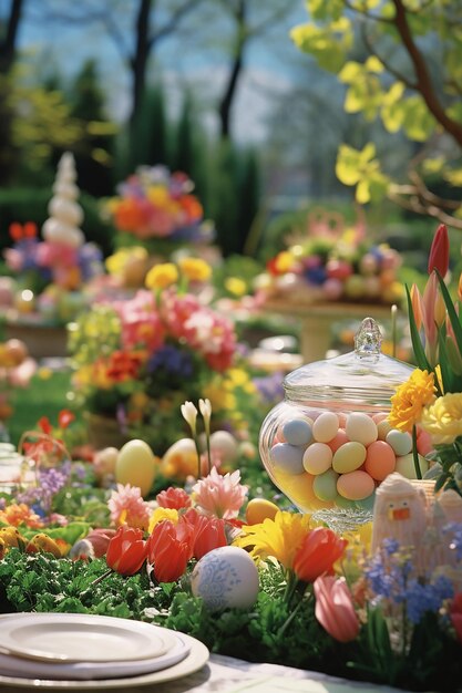 Весенний сад, наполненный красочными цветами в полном цвете