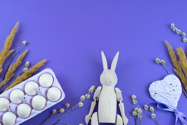 Easter set gift box with branches catkins White egg.