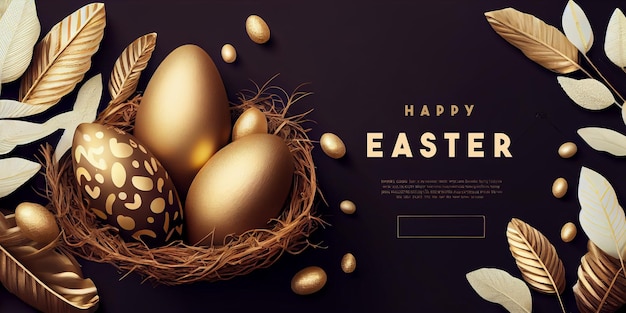 Easter set of greeting cards holiday covers posters flyers design in 3d realistic style golden egg