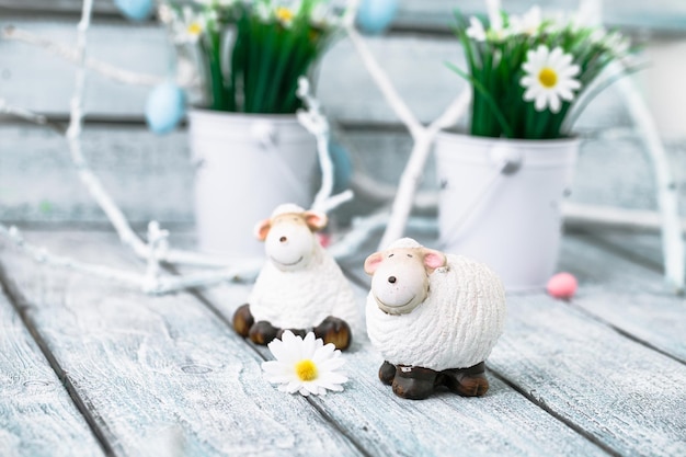 Easter sheep on wood