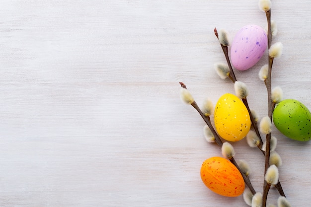 Easter and spring decoration, catkins and eggs.