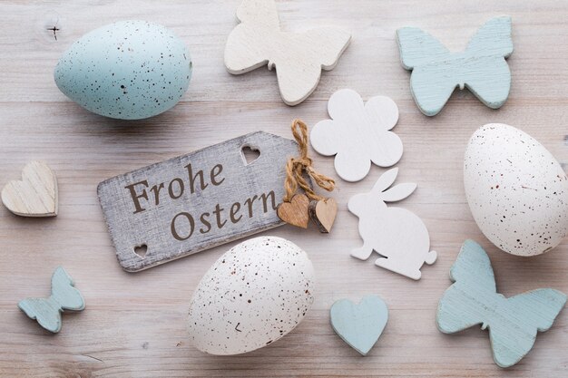 Easter and spring decoration, flowers and eggs