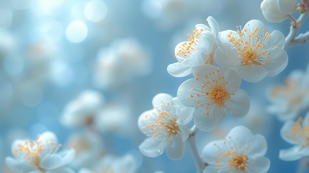 イースターと春の祝賀カード コピースペース これは美しい花の春の抽象的な自然の背景です 柔らかい焦点の花びらの枝が優しい青い空の上に置かれています