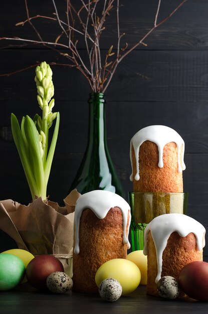 Easter still life on a dark, wooden background